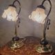 Paire de lampes céramique et laiton style art nouveau