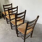 Set of 4 straw chairs from the 50s Dudouyt