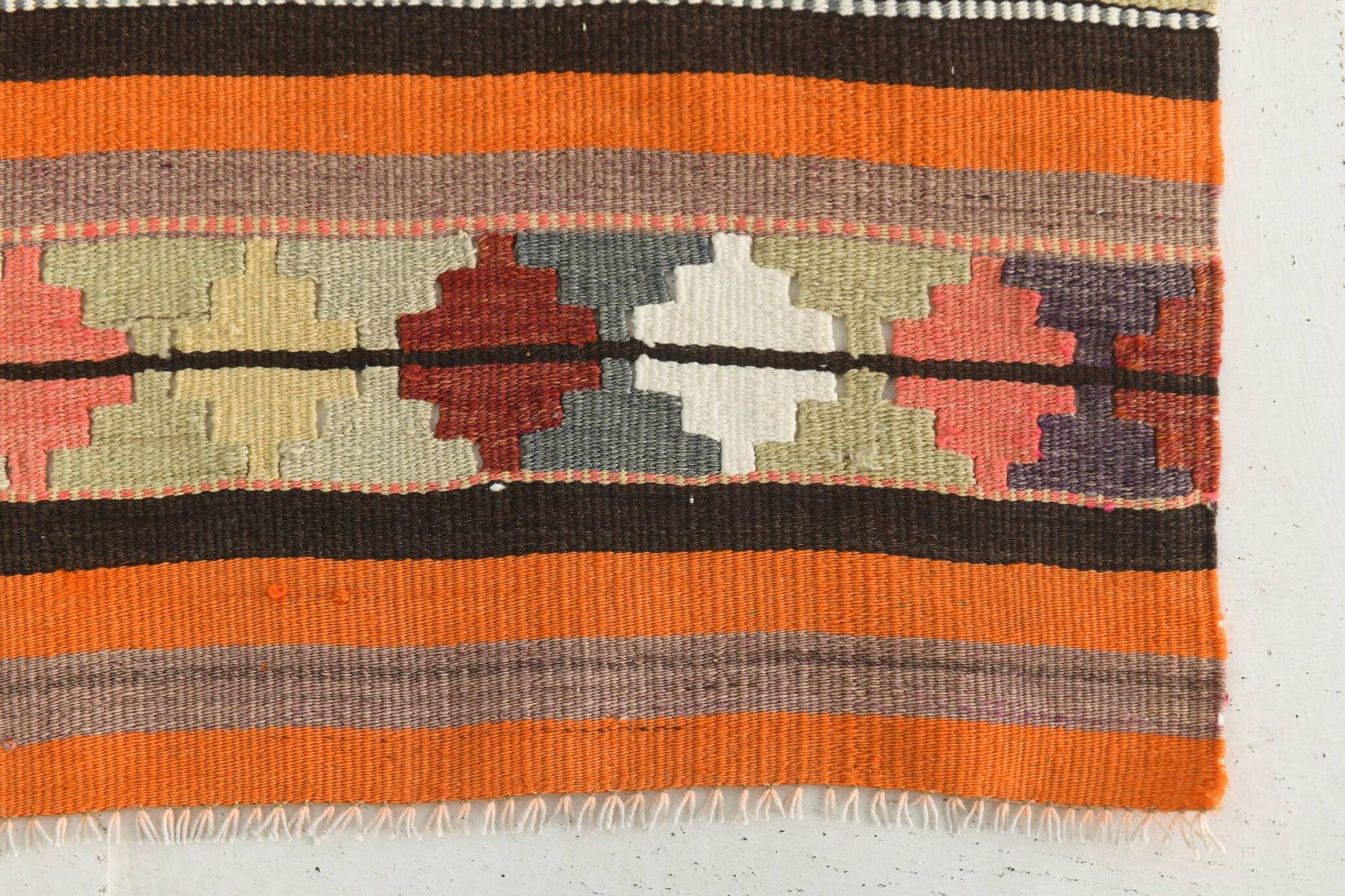 Pink & Brown Turkish Vintage Kilim Runner Rug, 77x387Cm