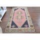 1970s Turkish Oushak Handmade Wool Cotton Pink Area Rug 114x212