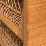 Rattan wardrobe and its compass-legged chest of drawers, 1960