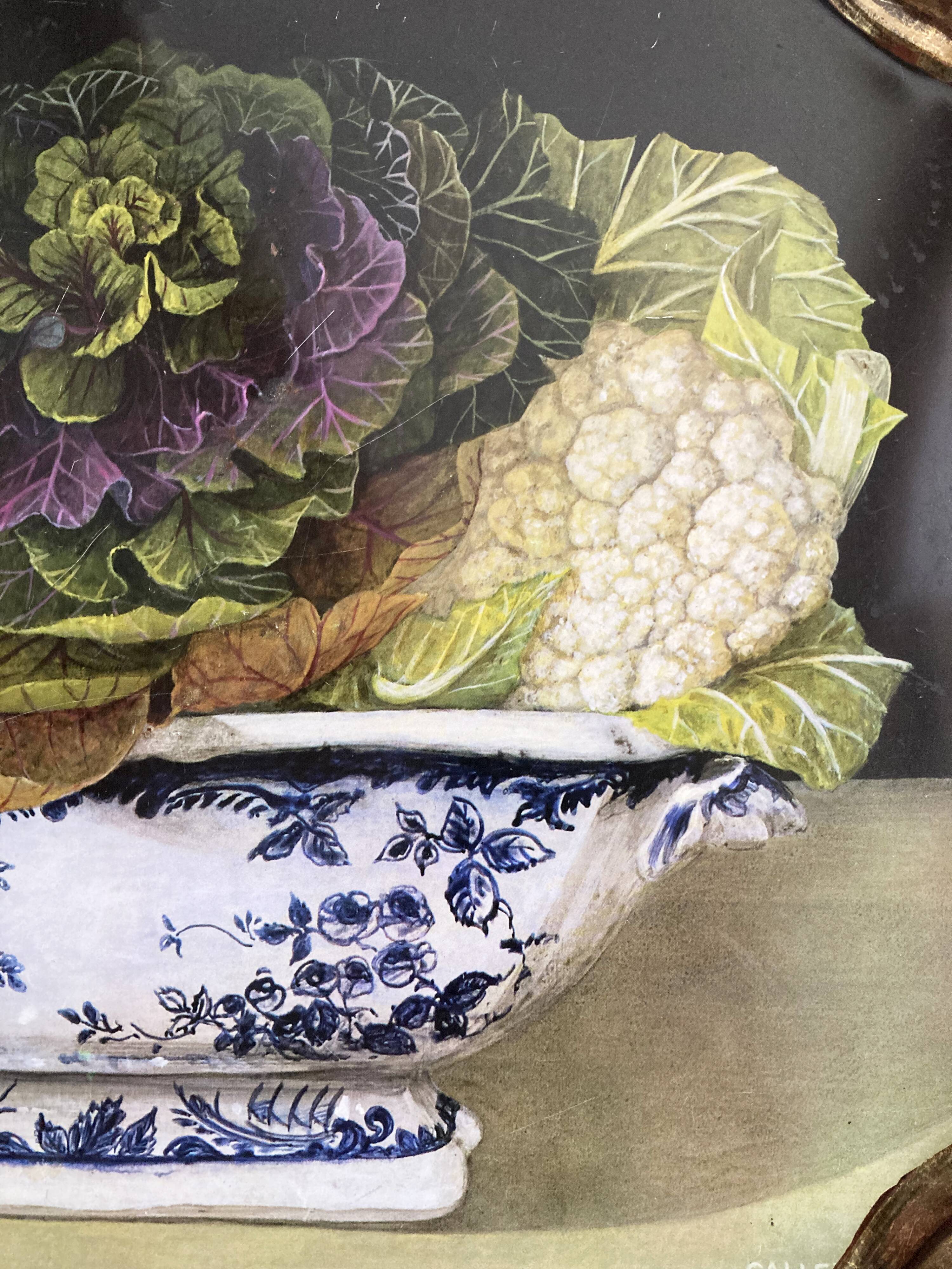 Large metal tray with cabbage pattern