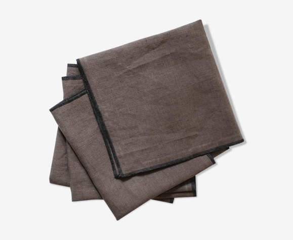 Lot de 4 serviettes marron en lin upcyclé