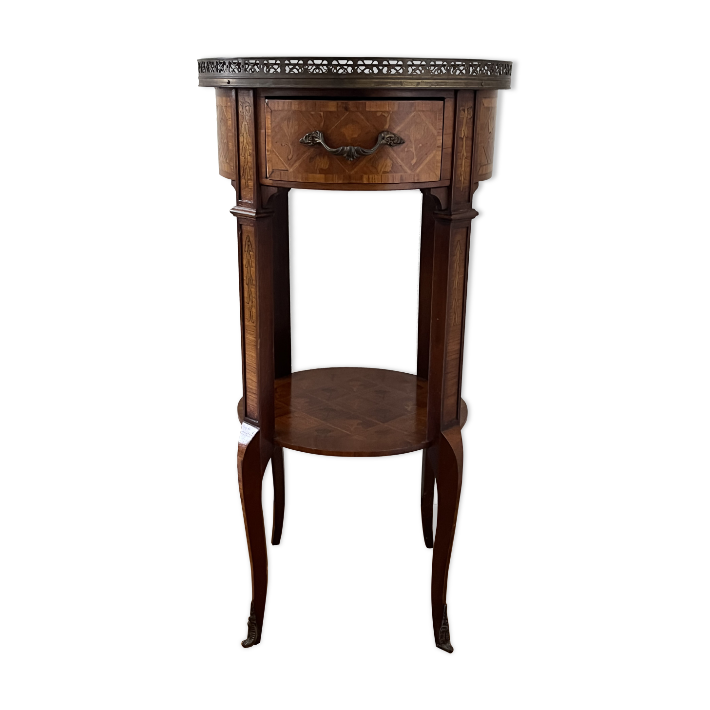 Table de chevet en marqueterie de bois