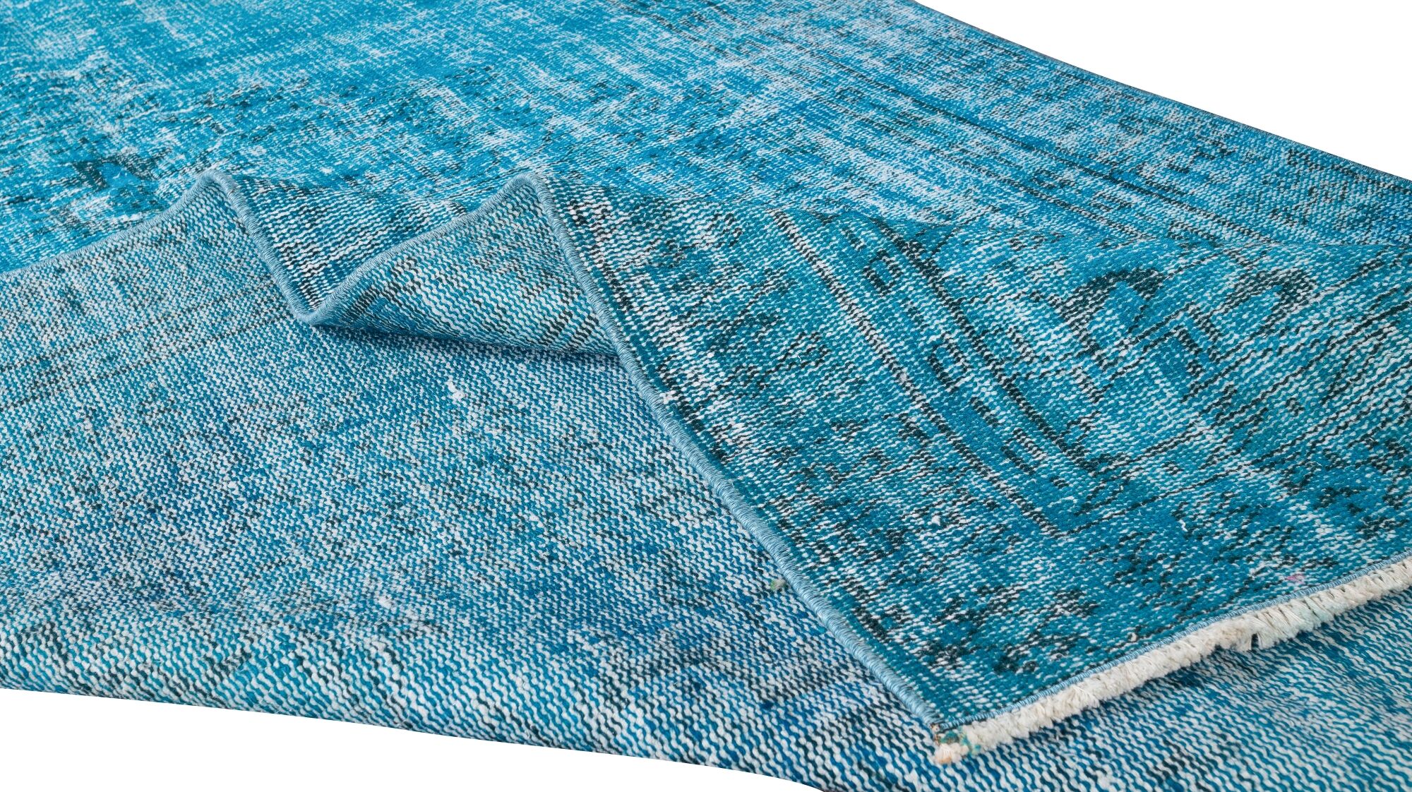 Handmade teal over-dyed rug vintage turkish carpet tek0571