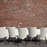 Set of 4 vintage Baumann chairs, in wood and white faux leather, model ESSOR.