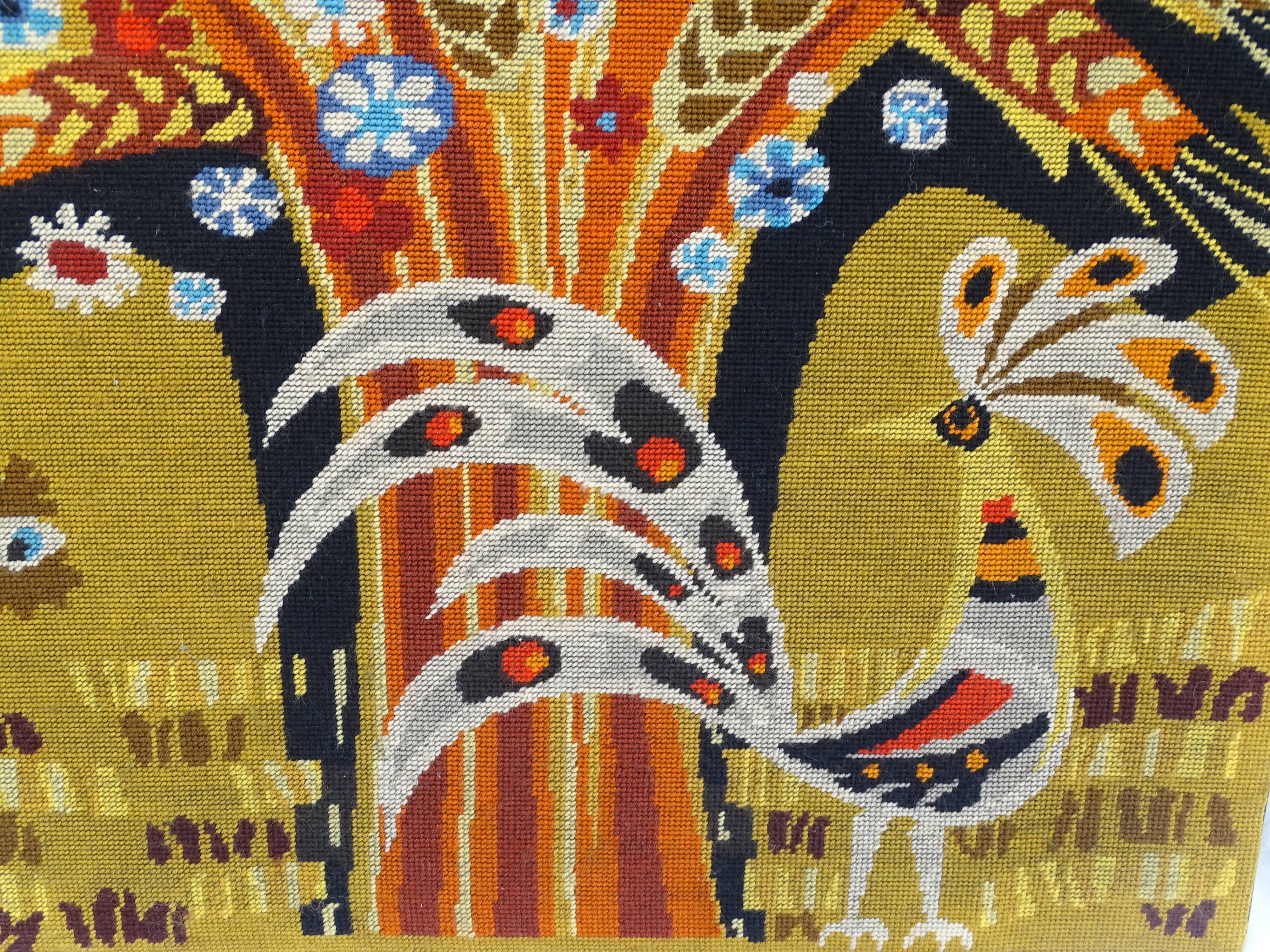 Wall tapestry "the rooster under the bouquet of wheat" signed Rey, circa 1970
