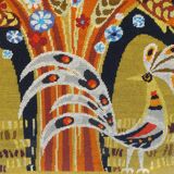 Wall tapestry "the rooster under the bouquet of wheat" signed Rey, circa 1970