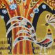 Wall tapestry "the rooster under the bouquet of wheat" signed Rey, circa 1970