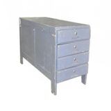Commode vintage grise en pin peint, années 1950, style industriel, 4 tiroirs