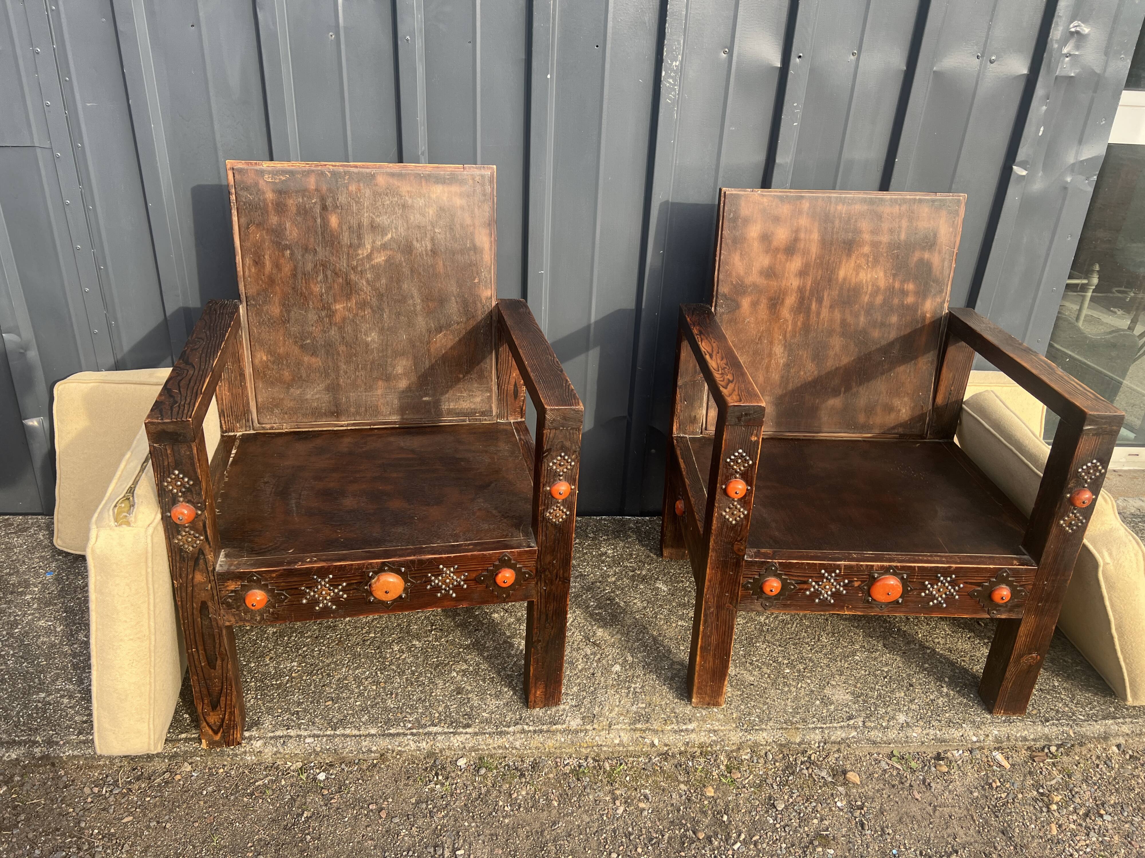 Paire de fauteuils marocains bois vintage