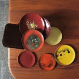 Vintage Brass & Enameled Plates, Set of 9