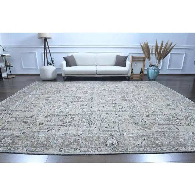 1960s Vintage Persian Handmade Wool Cotton Grey Area Rug 297x375