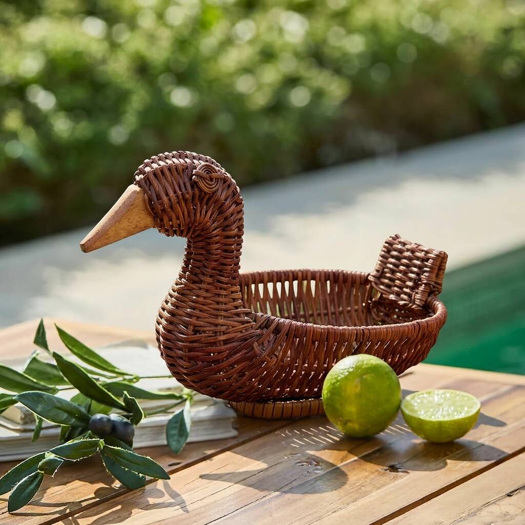 Panière / corbeille en osier en forme de canard (vintage)
