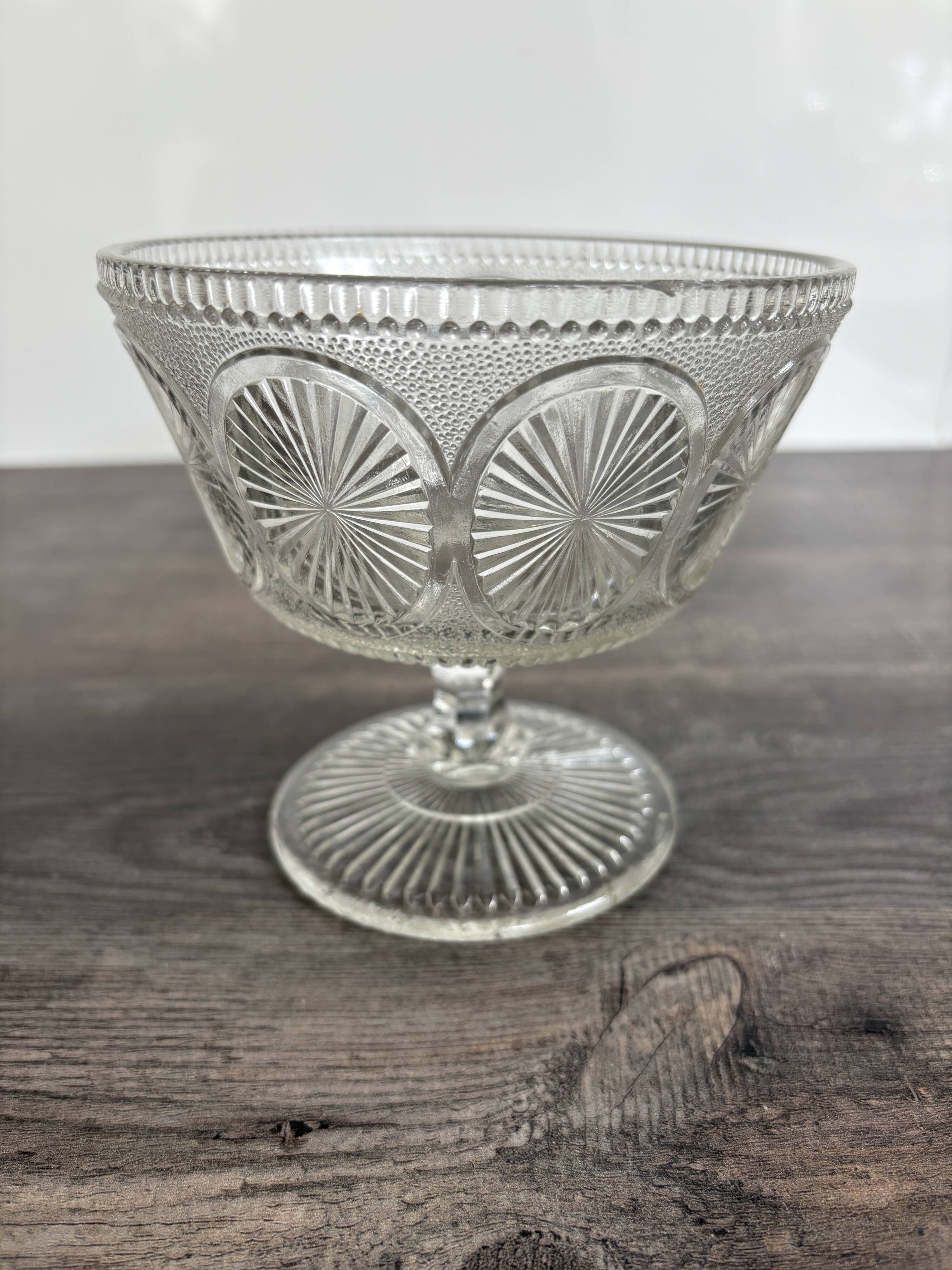 Antique glass bowl on pedestal