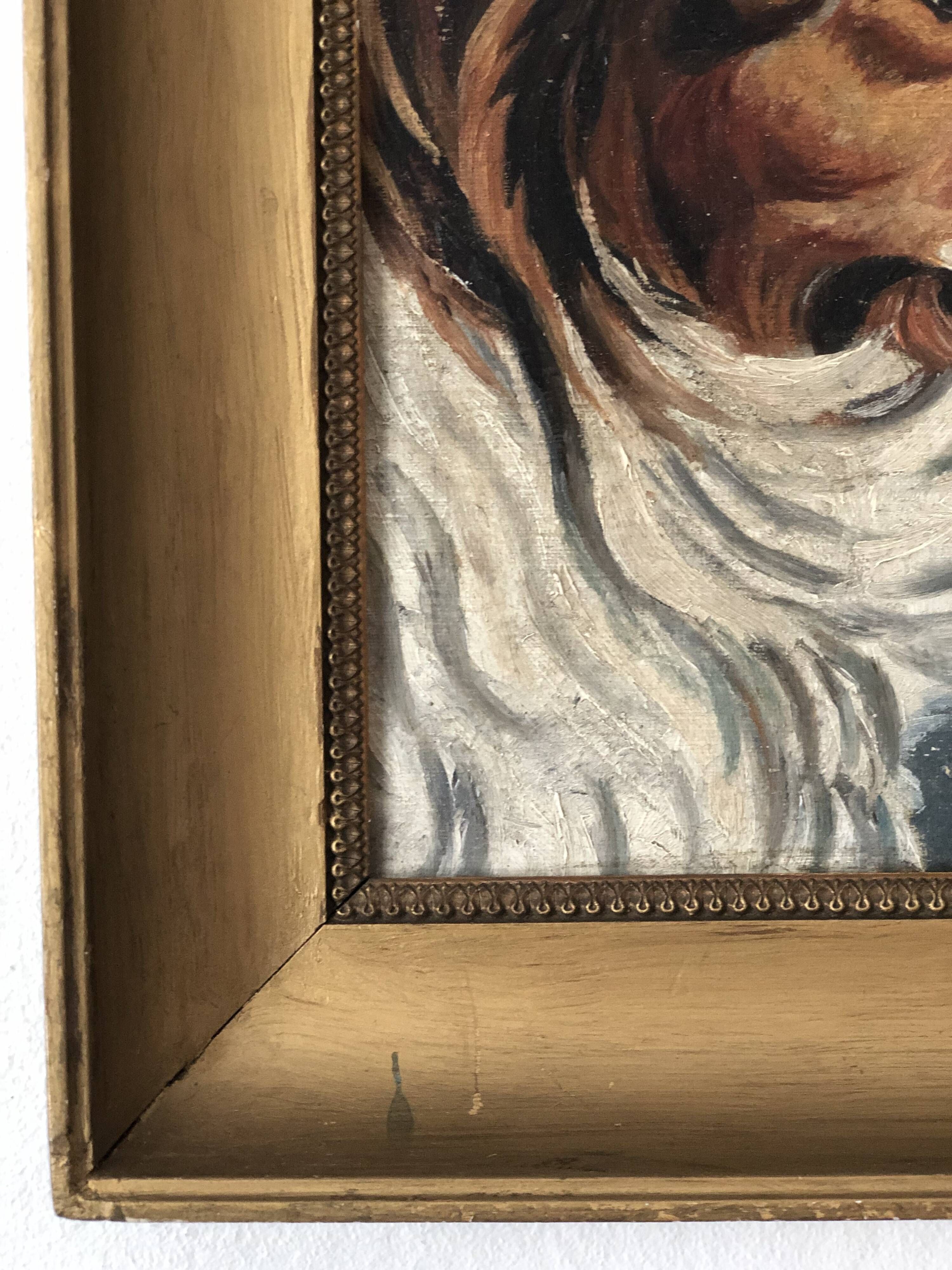 Original Vintage Dog Portrait Oil Painting, circa 1914