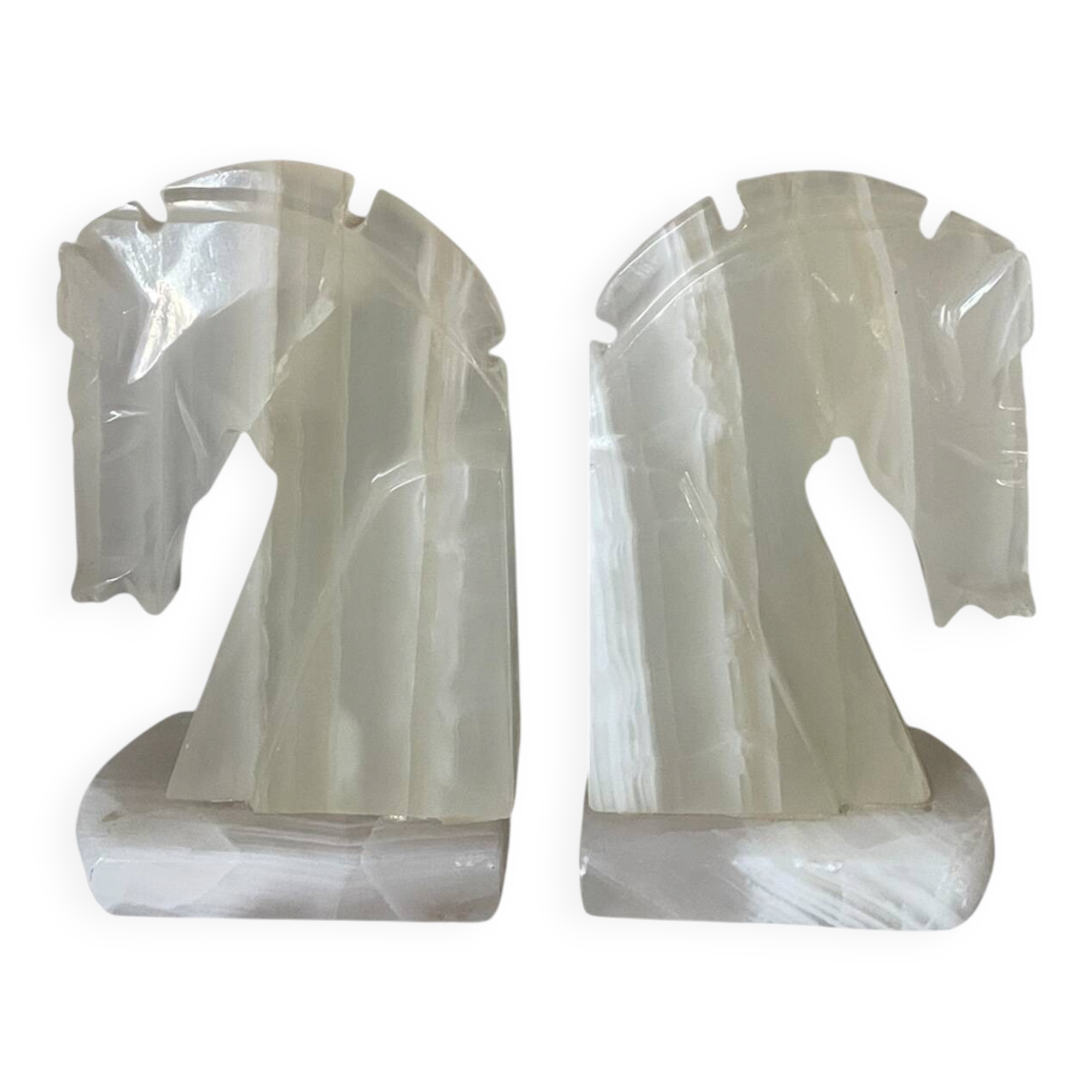 Pair of onyx horse head bookends