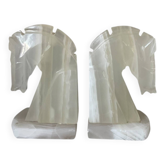 Pair of onyx horse head bookends