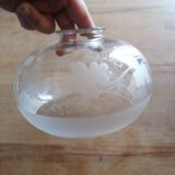 Suspension TULIPE of LAMP XIXth CRYSTAL Blown decorated with engraved vine leaves and grapes