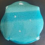 Signed turquoise enameled ceramic pocket tray