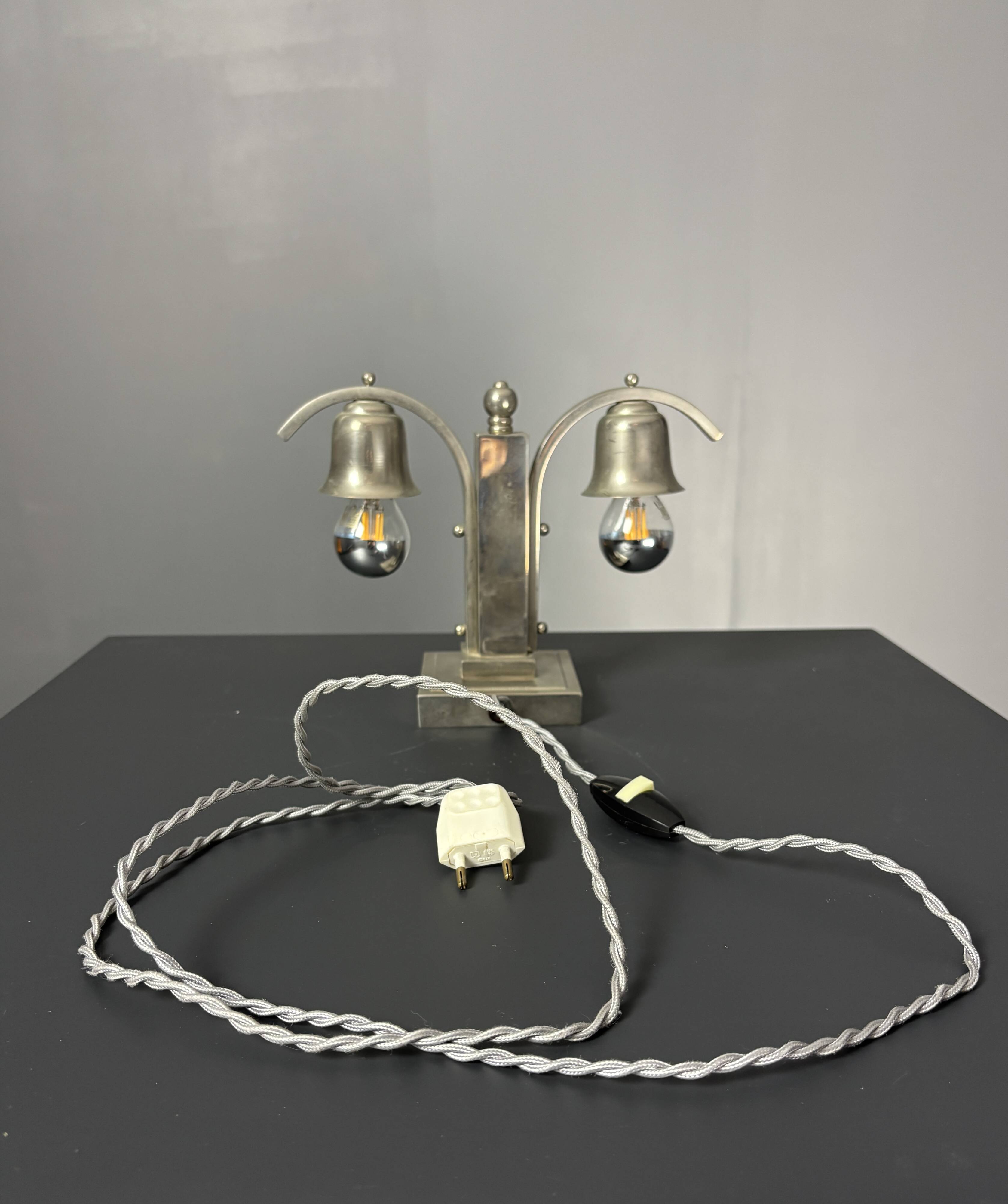 Dutch art deco nickel desk or table lamp, 1930s