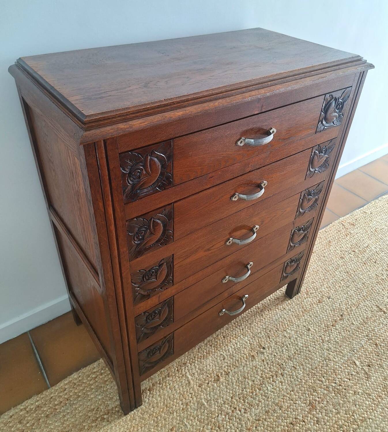Commode art déco plateau bois, meuble ancien vintage