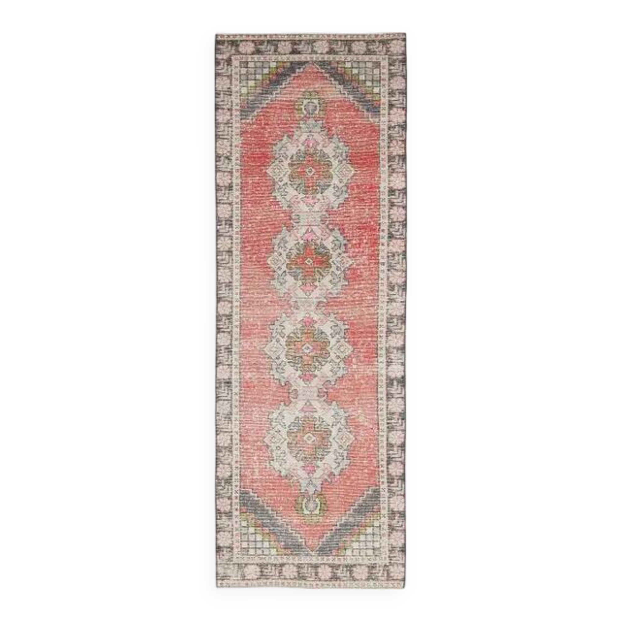 Vintage Turkish Oushak Handmade Wool Cotton Pink Runner 88x273