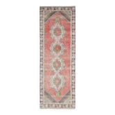 Tapis vintage turc Oushak en laine et coton rose fait à la main