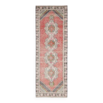 Vintage Turkish Oushak Handmade Wool Cotton Pink Runner 88x273