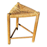 Vintage 1950s brutalist straw triangular stool