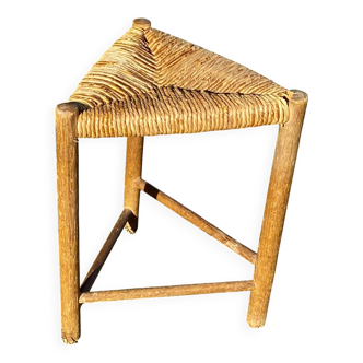 Vintage 1950s brutalist straw triangular stool