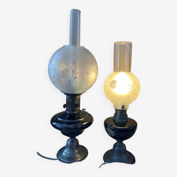 Pair of electrified old kerosene lamps