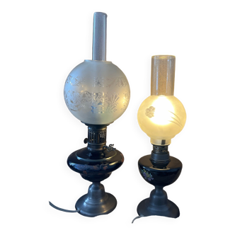 Pair of electrified old kerosene lamps