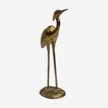 Heron figurine in vintage golden brass dimension