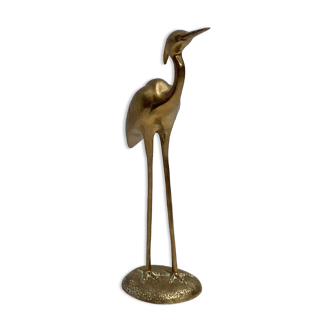 Heron figurine in vintage golden brass dimension