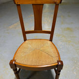 Set of 4 wooden and straw chairs