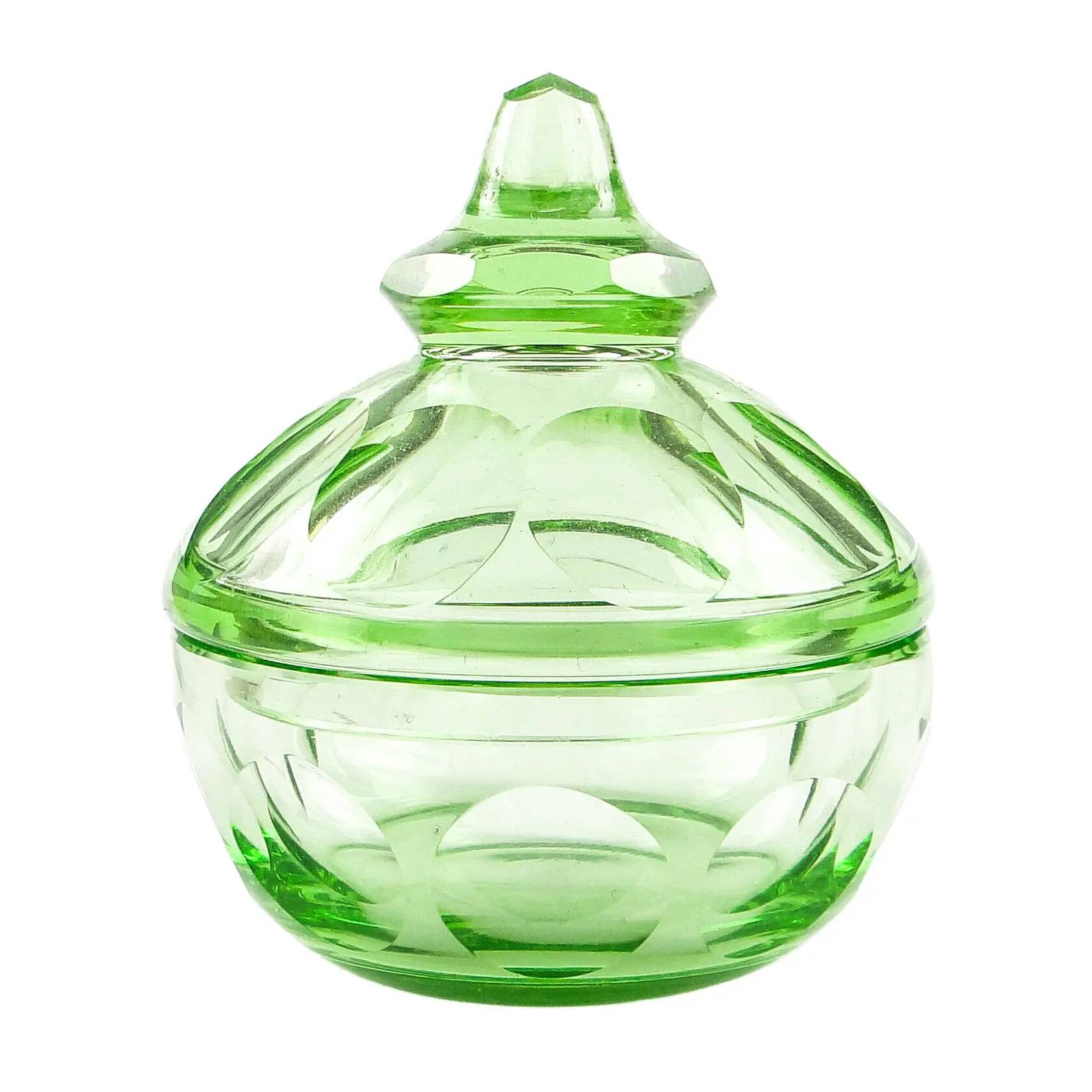 Art Deco bonbonniere, green crystal, Moser, Czechoslovakia, 1930s