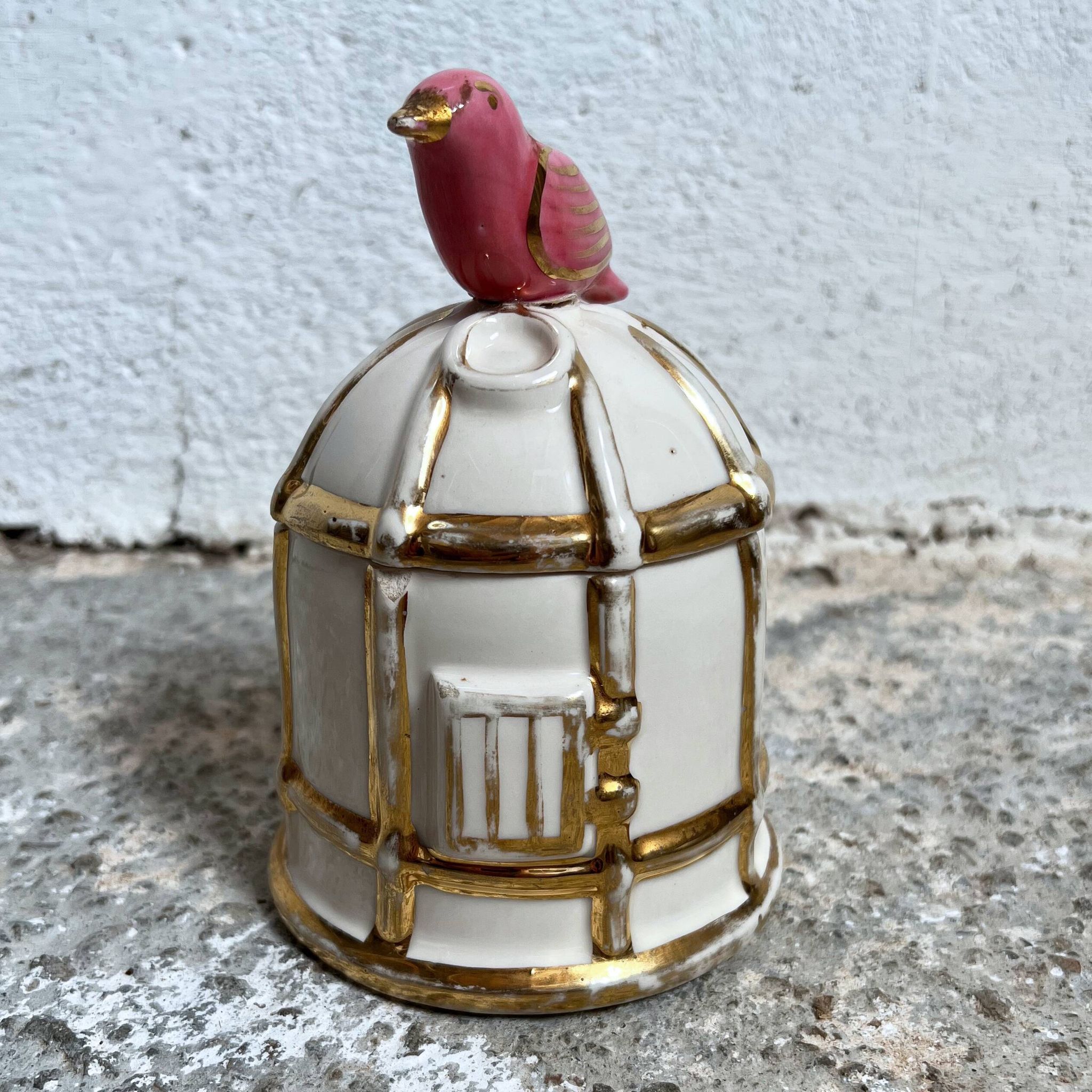 Bonbonnière cage oiseau céramique
