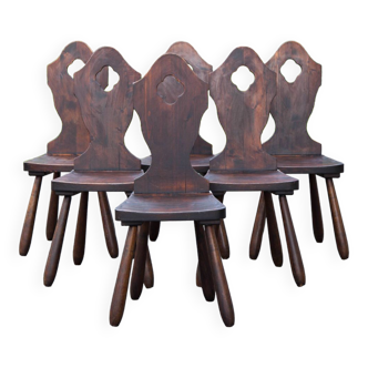 Set of 6 vintage brutalist mountain chairs, wooden chair, chalet, decoration