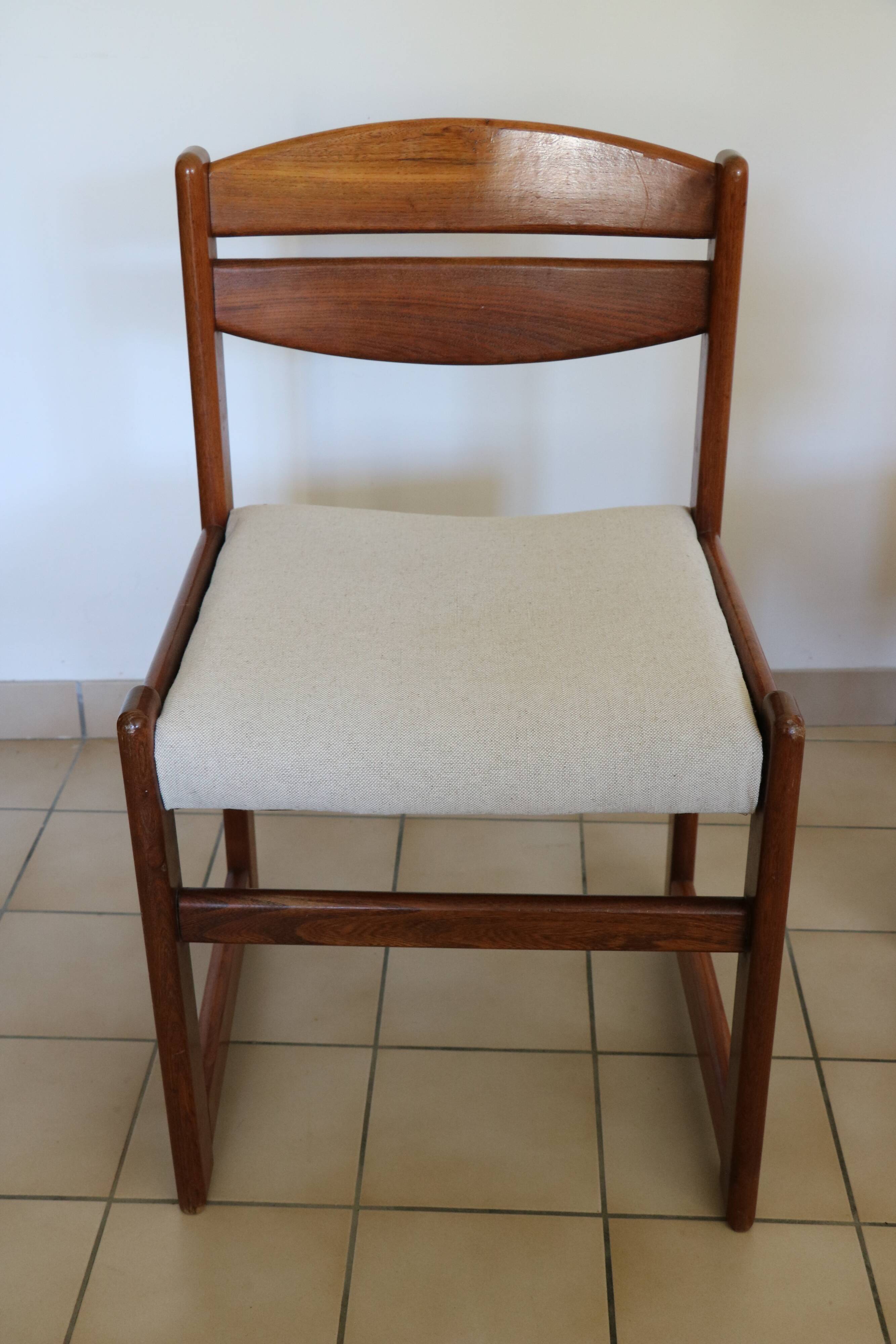 4 vintage brutalist chairs, reupholstered in cotton/linen.