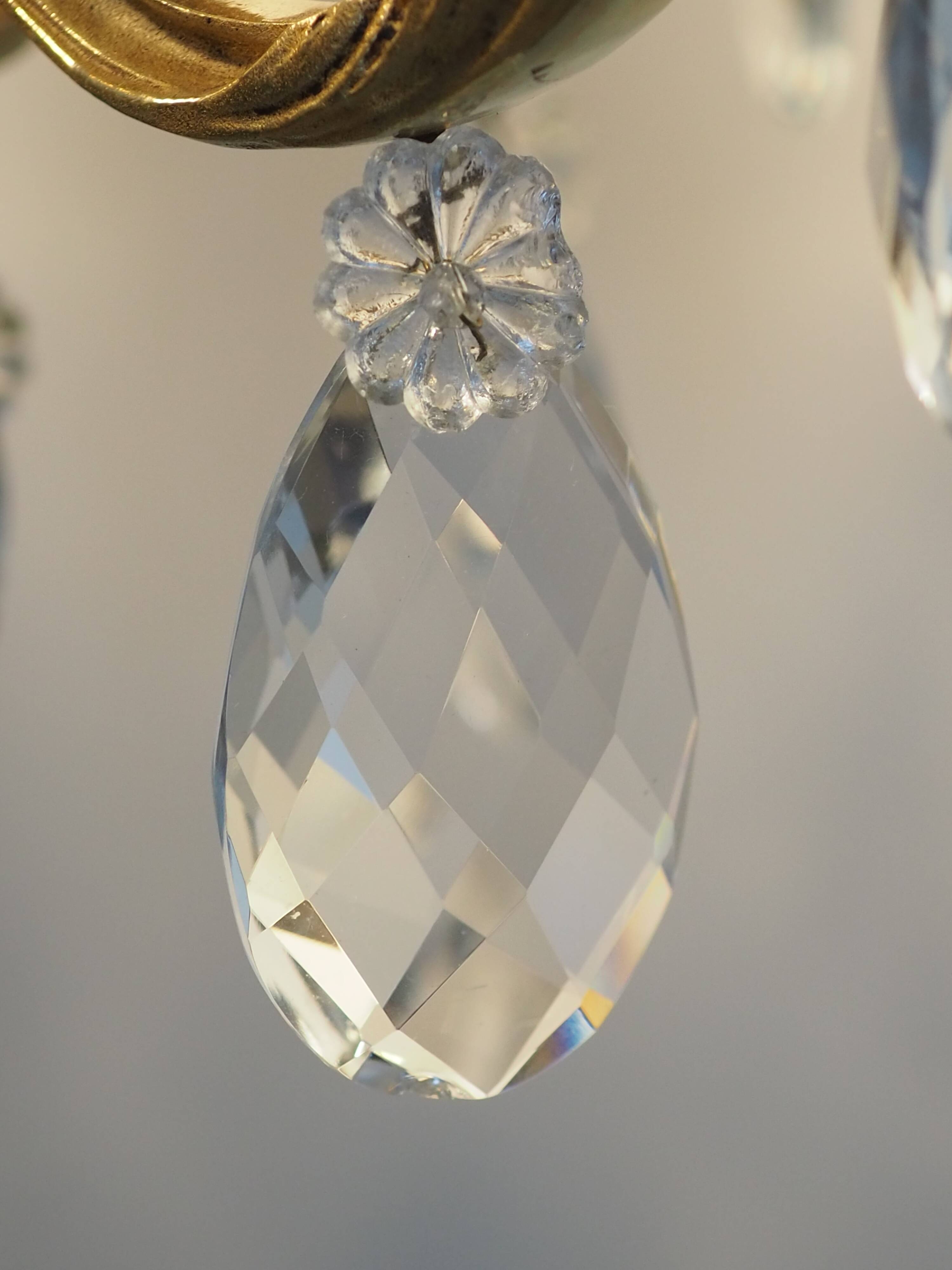 Solid bronze chandelier with crystal pendants and candle holders - Lucien GAU