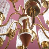 Swedish mid-century chandelier in teak with 12 tulips Eriksmalaglass (38 cm)