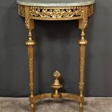 Small Half-Moon Console in Marble and Gilded Wood, Louis XVI Style – 20th Century