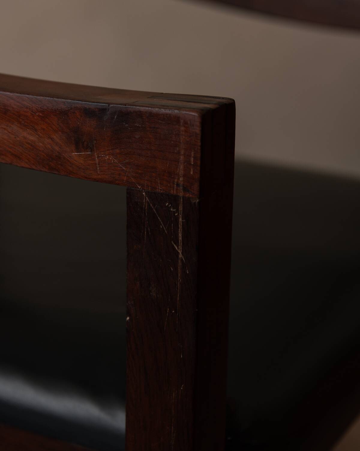 Vintage wooden armchair in black leatherette, Scandinavian style