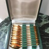 12 teaspoons - gold metal - Shell decoration - in their case