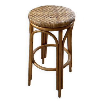 Tabouret haut en osier et rotin