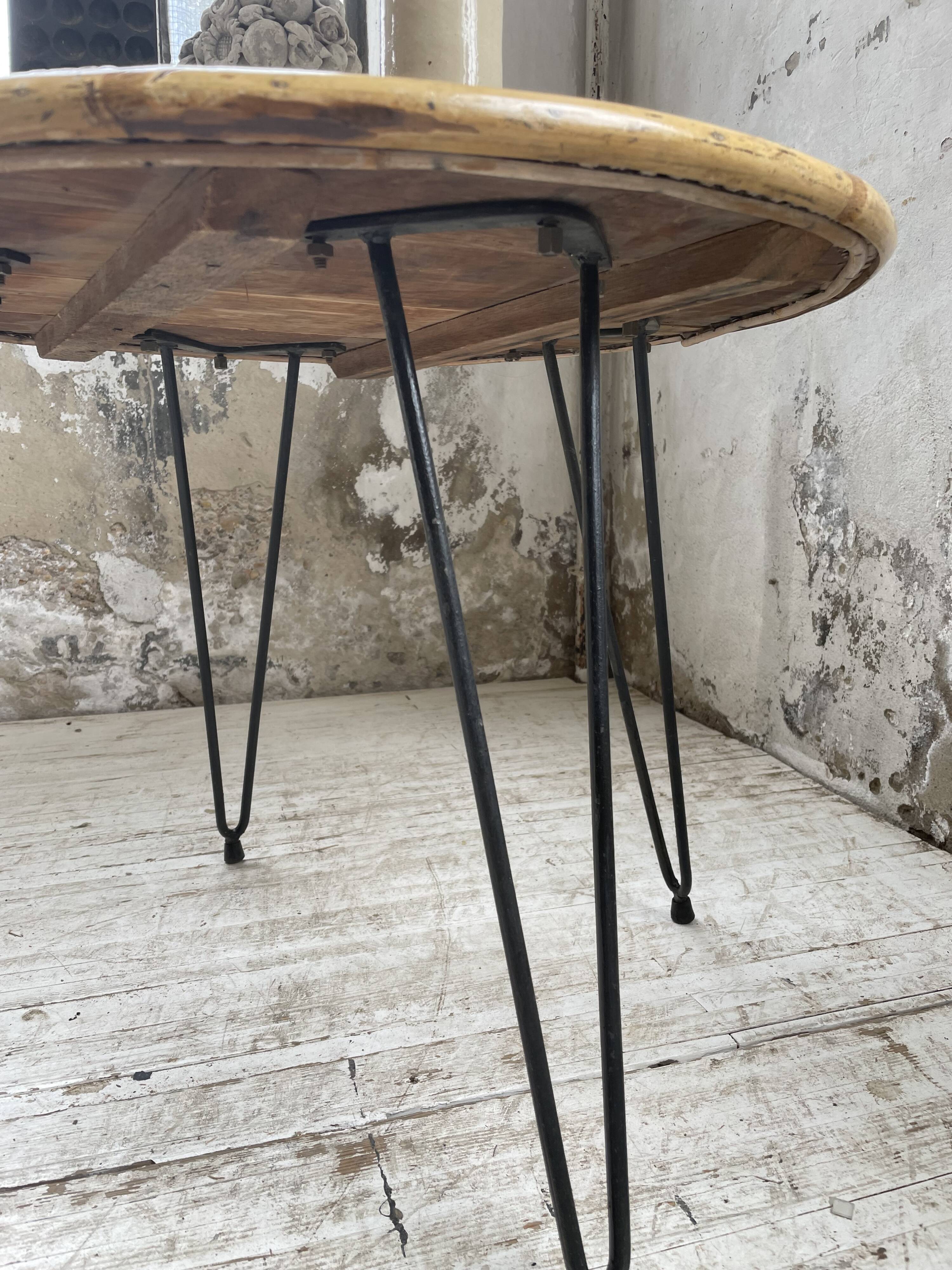 Wicker and metal coffee table from the 1950s