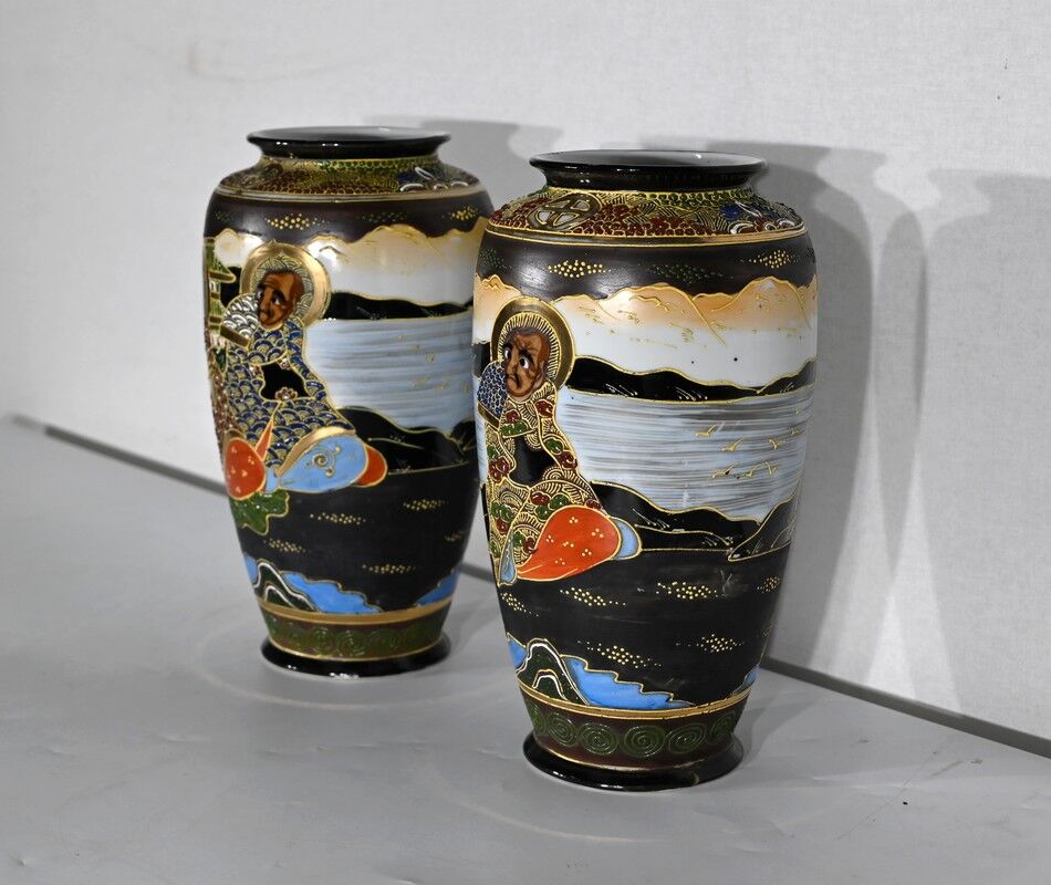 Pair of satsuma vases in japanese porcelain – early twentieth