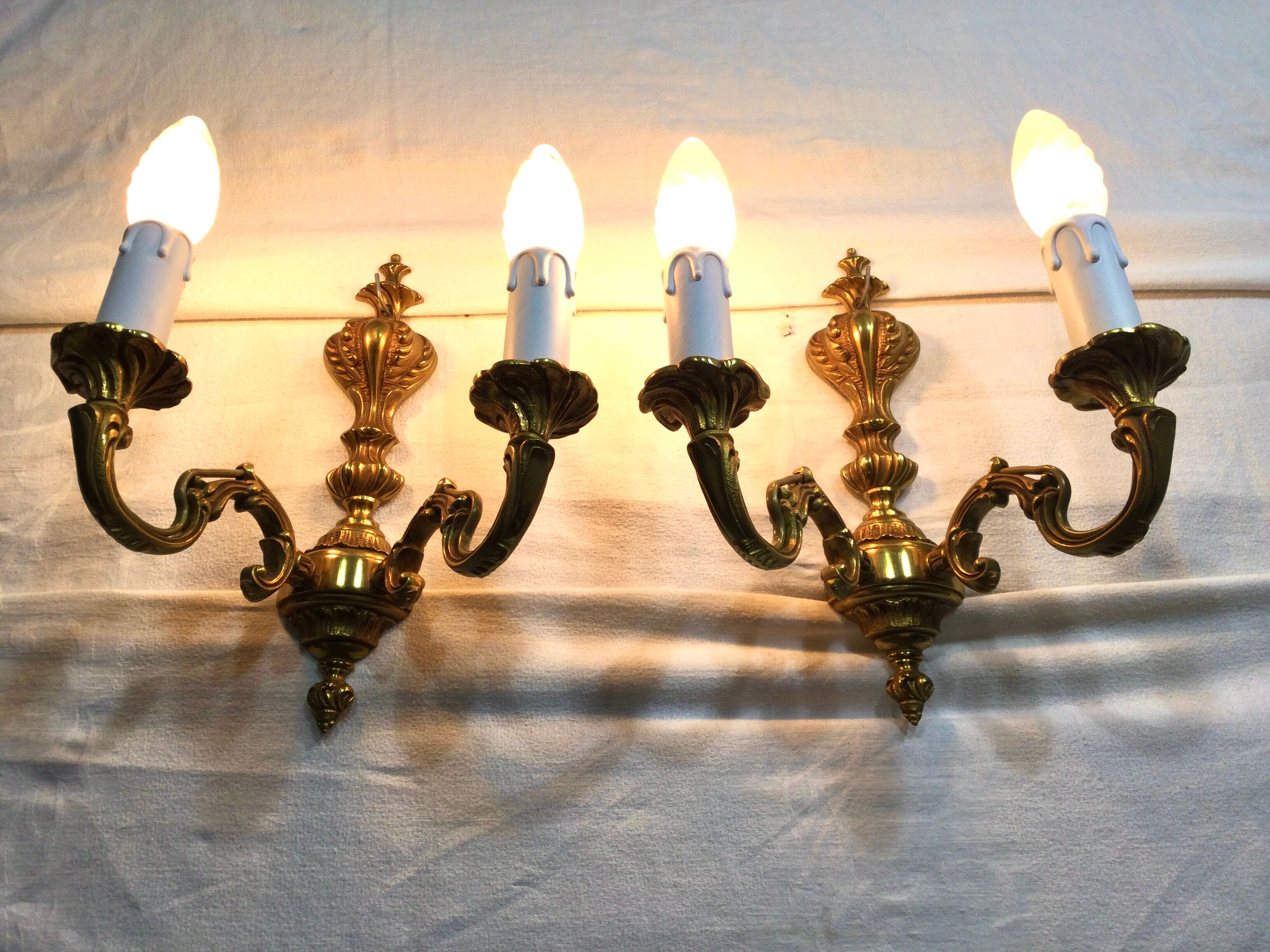 Pair of sconces Bronze 2 lights Louis XV style