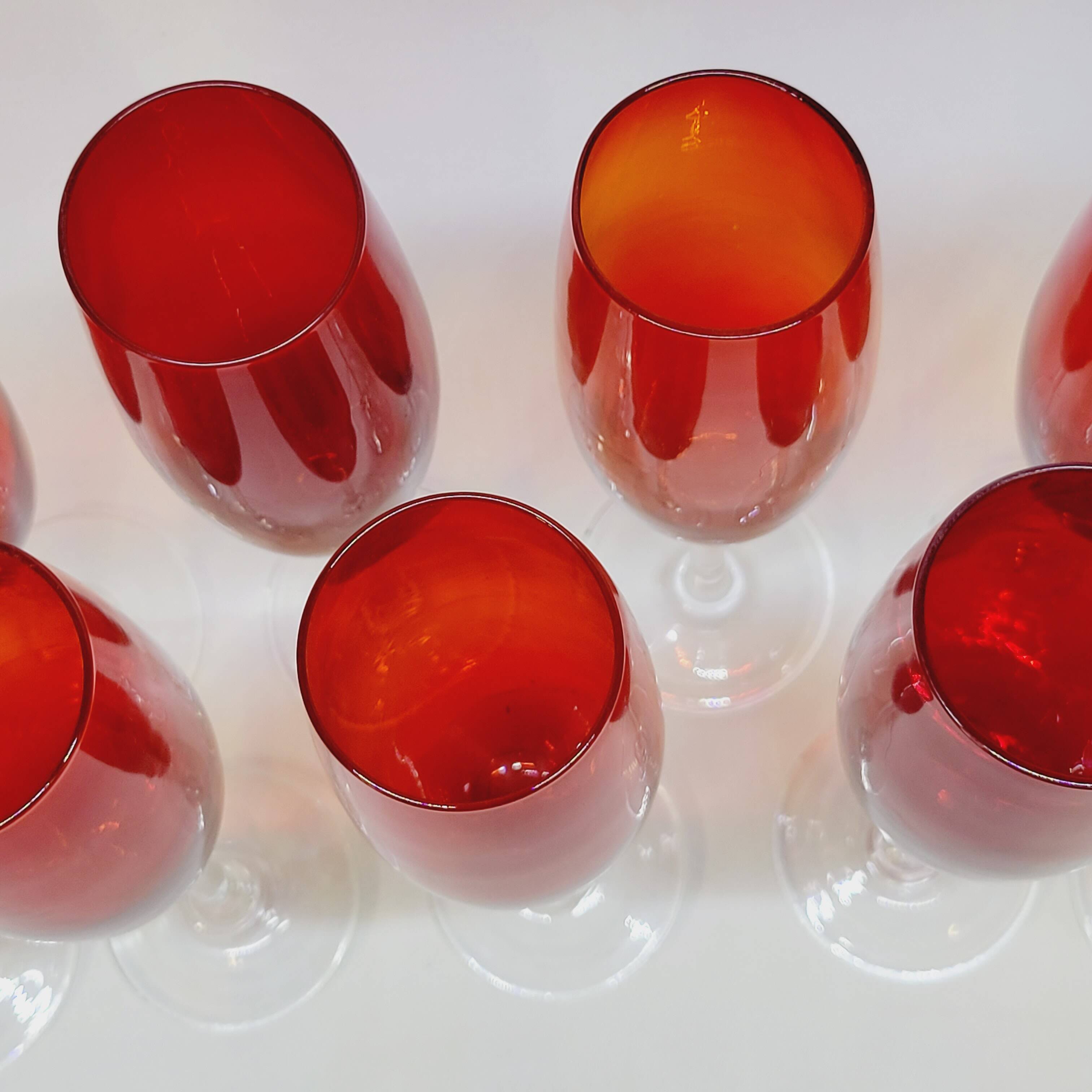 10 ruby red blown glass champagne flutes